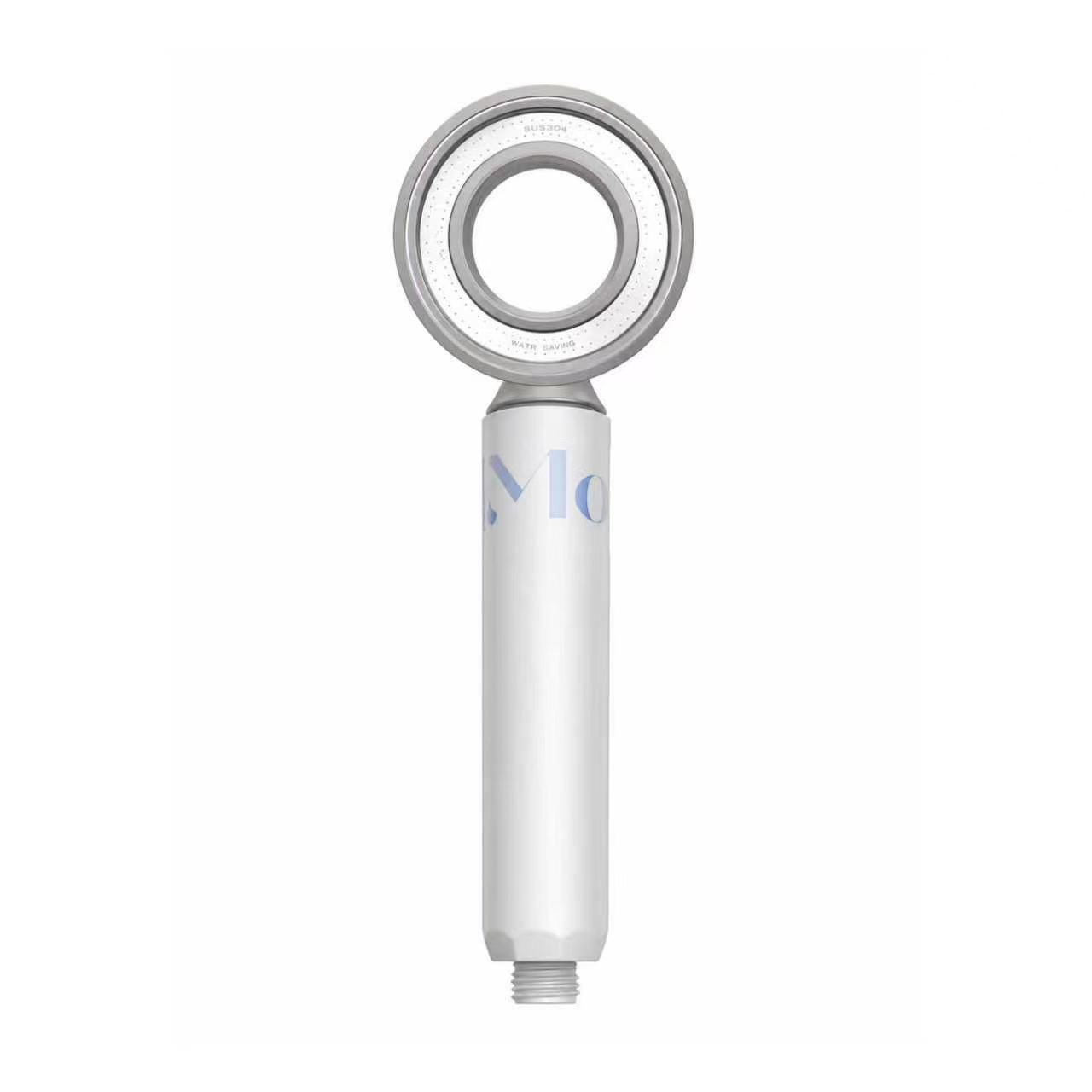 Pressurized fragrance shower head with silver ring and white ABS handle