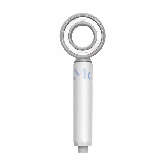 Pressurized fragrance shower head with silver ring and white ABS handle